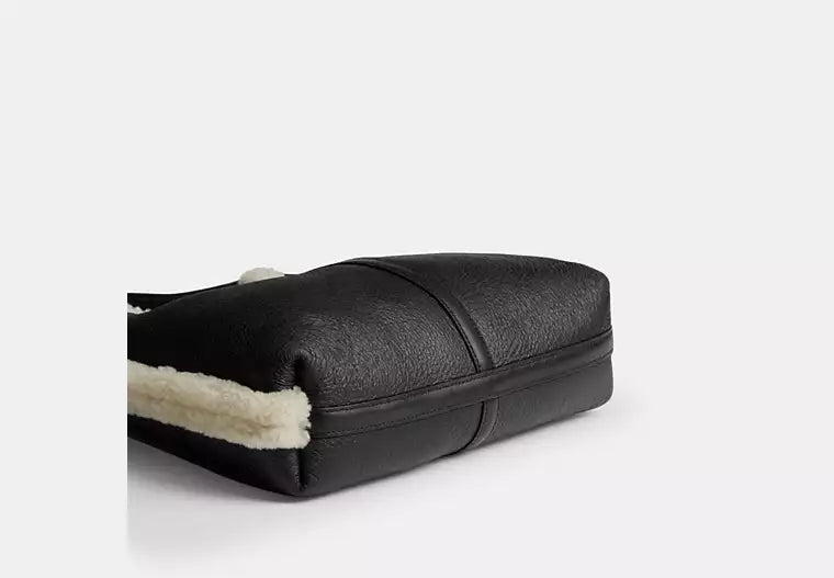 Two-Tone Shearling Trim Magnetic Snap Hobo Shoulder Bag